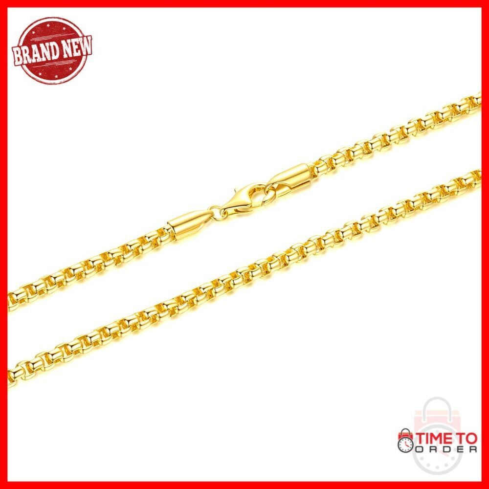 14K Gold Box Chain Necklace 3.5mm Lobster Clasp 26 Inch Length